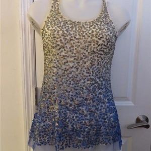 RENZO+KAI WHITE,BLUE SLEEVELESS SEQUIN TOP XS